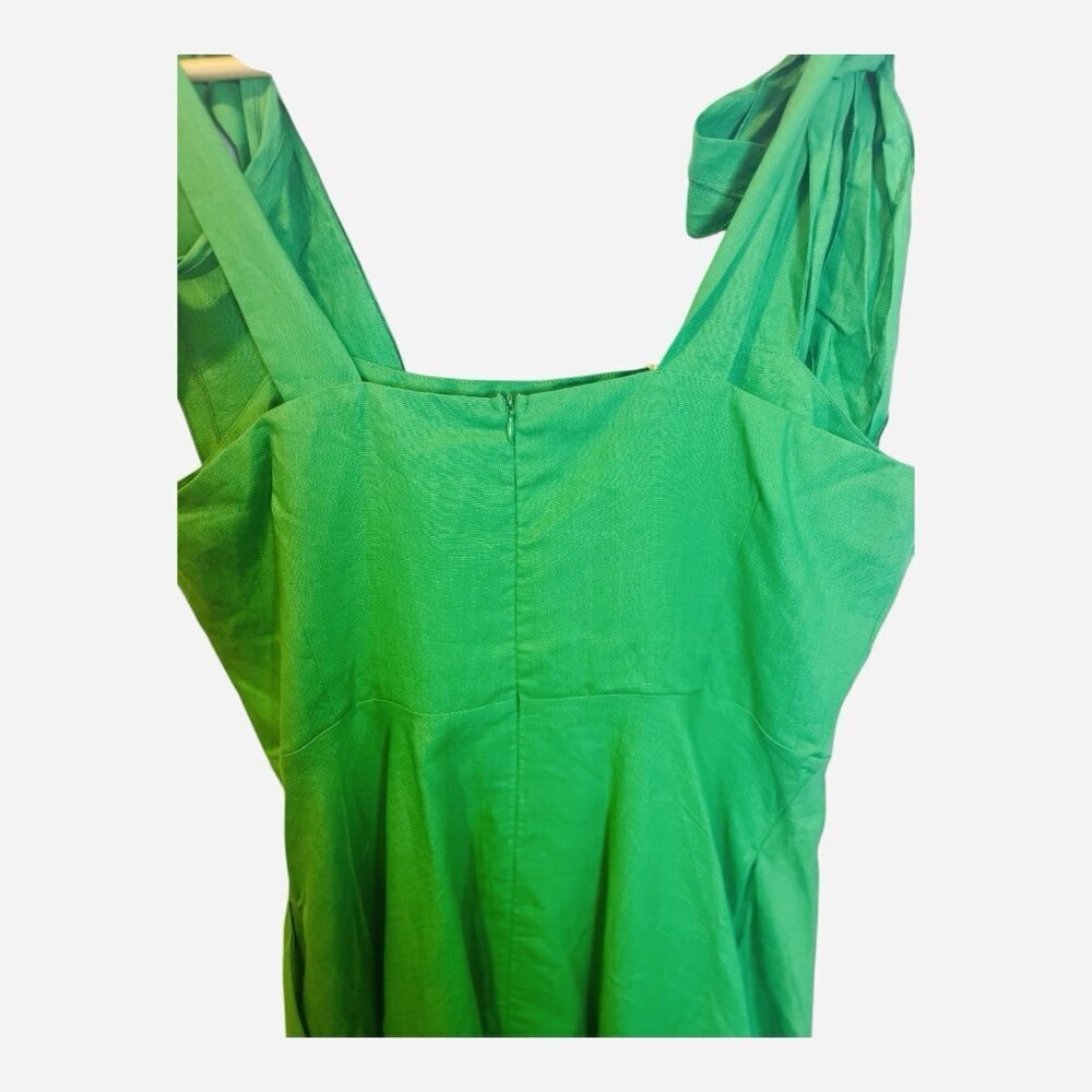 Fanm Mon Nilen Linen Midi Embroidered Dress Large Kelly Green Pockets A-Line - Picture 7 of 10